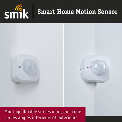 Détecteur de mouvement domotique blanc à montage flexible sur murs et angles pour maison connectée