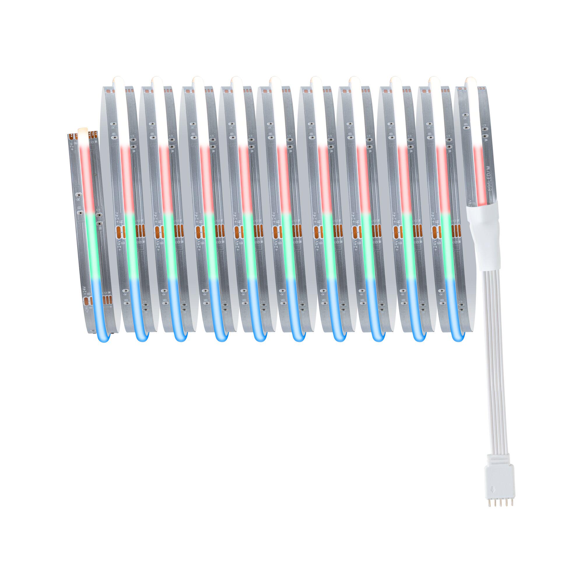 RGB LED-lysstribe med fleksibelt sølv kredsløb og hvid tilslutningskabel til dekorativ belysning