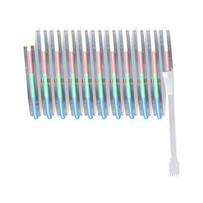 RGB LED-lysstribe med fleksibelt sølv kredsløb og hvid tilslutningskabel til dekorativ belysning