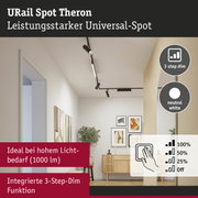 Schwarzes URail Spot Theron LED-Schienensystem mit 3-Stufen-Dimmfunktion und neutralweißem Licht