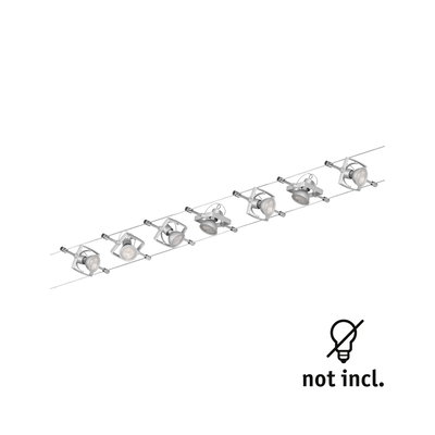 Moderner Seilstrahler mit sechs silbernen LED-Spots aus Metall ohne Leuchtmittel