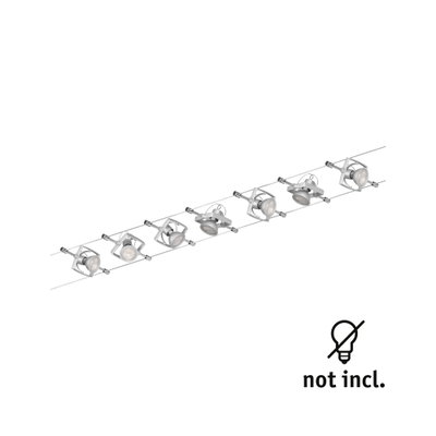 Moderner Seilstrahler mit sechs silbernen LED-Spots aus Metall ohne Leuchtmittel