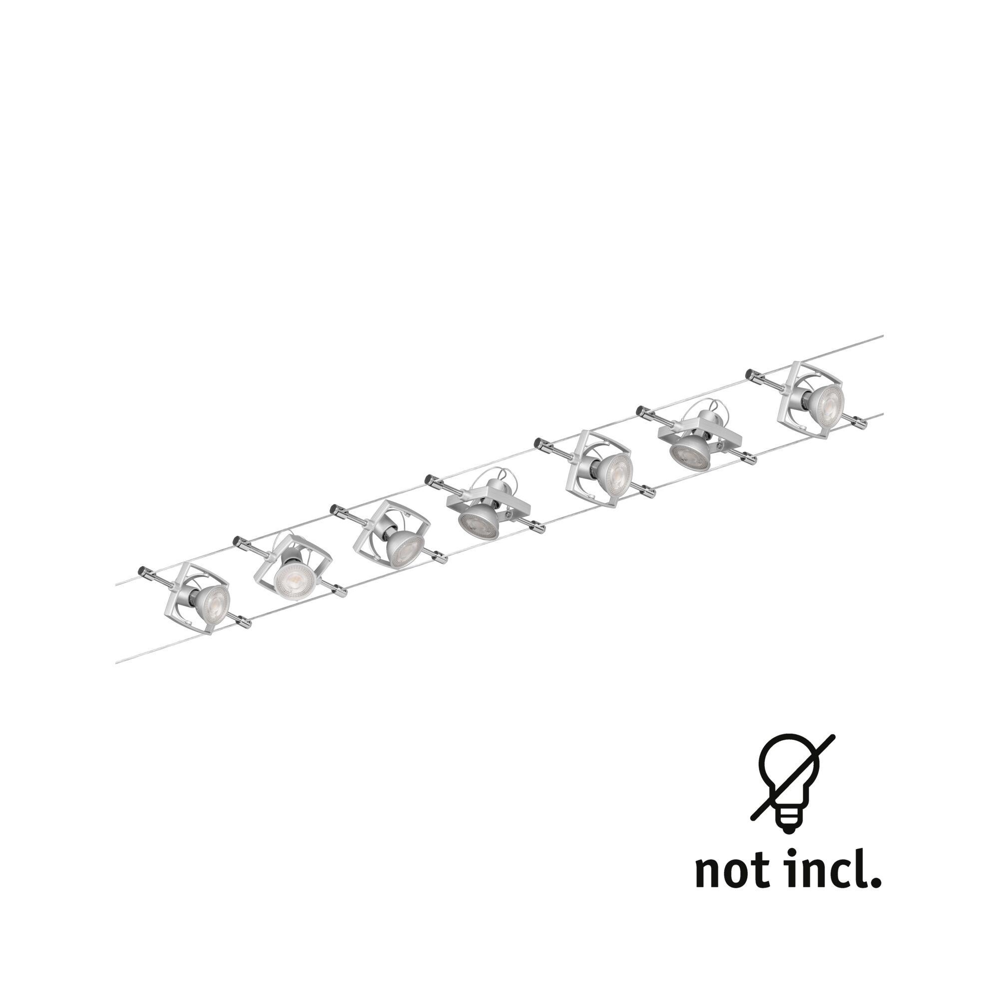 Barre LED argentée avec six spots métalliques réglables sans ampoules
