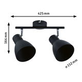 Sort metal loftlampe med to justerbare spots på 425x164x112 mm til opholdsrum