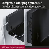Black wall mount with integrated USB Type-C charging socket for mobile phones and small electronics
