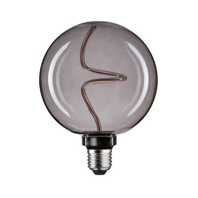Round LED bulb with smoky glass and decorative zigzag filament for stylish lighting solutions