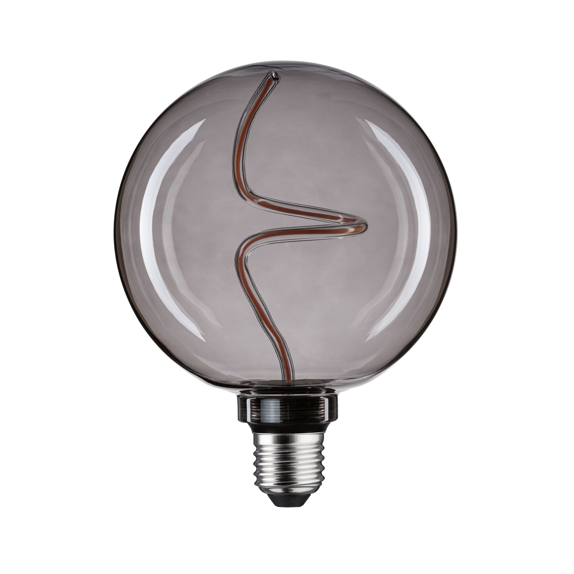Round LED bulb with smoky glass and decorative zigzag filament for stylish lighting solutions