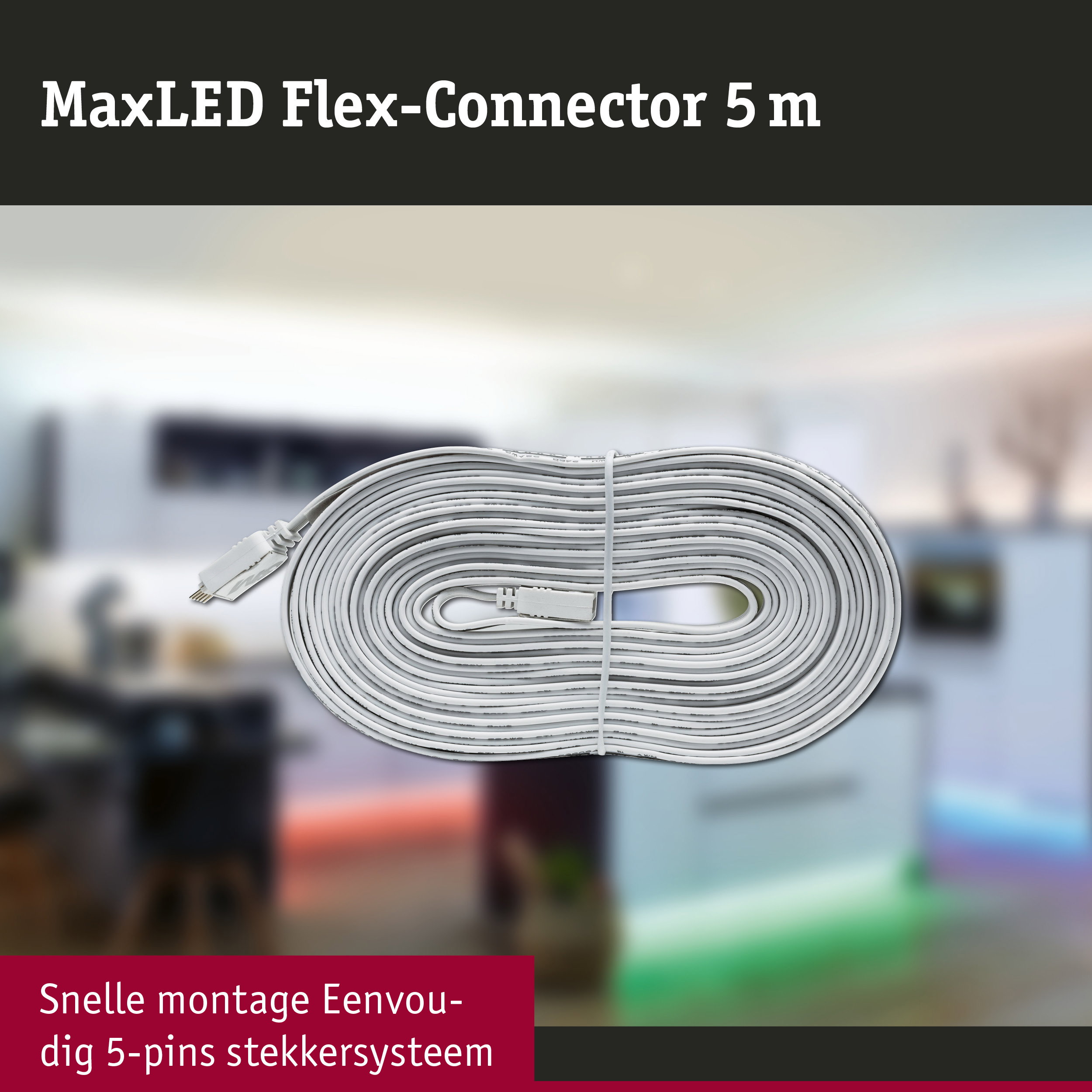 MaxLED Flex-Connector 5 m witte kabel met 5-pins stekker voor LED-verlichtingssystemen