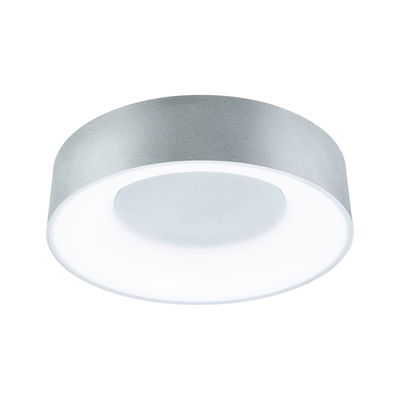 Round ceiling light in silver metal with white diffuser for modern room lighting