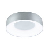 Runde Deckenleuchte aus silbernem Metall mit weißem Diffusor für modernes Raumlicht
