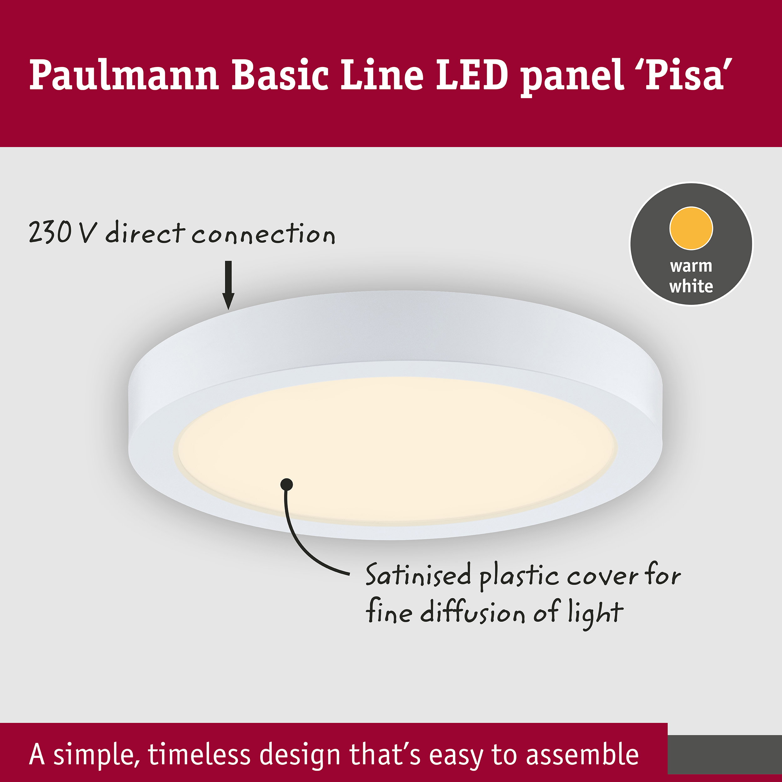 LED Panel Pisa 3000K 290mm 1800lm 17,6W Matt white
