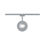 Moderner runder LED-Strahler in Silber aus Metall für Schienensysteme, energiesparende Beleuchtung