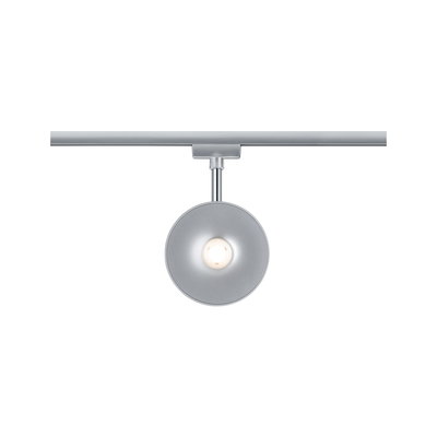 Moderner runder LED-Strahler in Silber aus Metall für Schienensysteme, energiesparende Beleuchtung