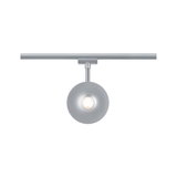 Moderner runder LED-Strahler in Silber aus Metall für Schienensysteme, energiesparende Beleuchtung
