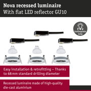 Nova recessed luminaire with flat LED reflector GU10 made of white die-cast aluminium for easy fitting