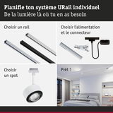 Système modulaire URail en aluminium noir et argent avec alimentation et spot blanc pour éclairage intérieur