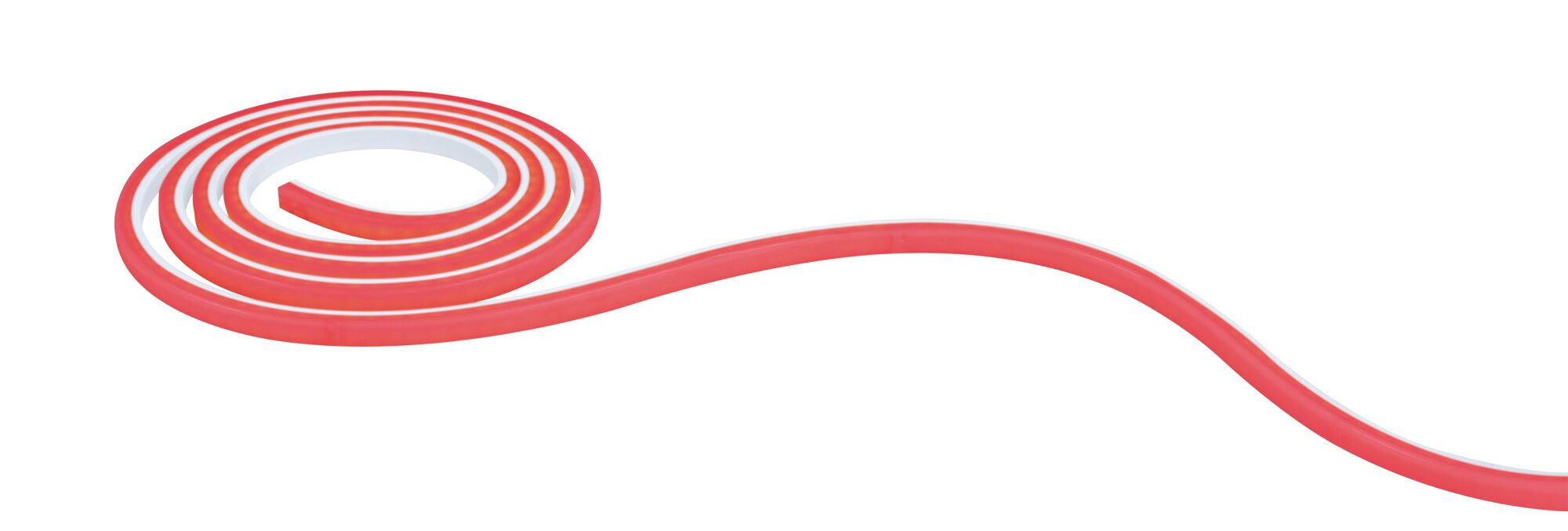 Rote flexible LED-Lichtleiste in Spirale aus Kunststoff für dekorative Beleuchtung und Lichtband.