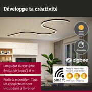 Plafonnier LED moderne en forme courbe avec lumière blanc chaud et commande domotique Zigbee