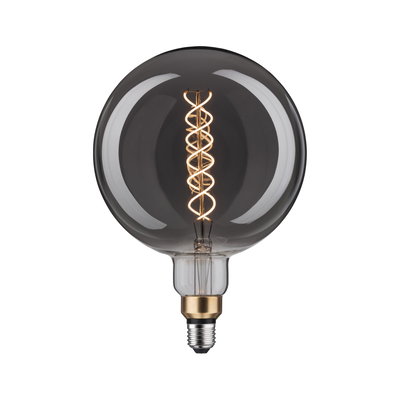 Large LED bulb with spiral filament and smoked glass for decorative lighting and modern interior design