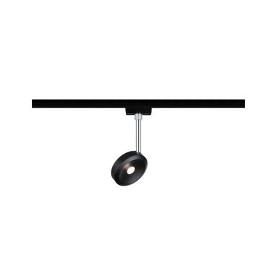 Black metal LED spotlight on track system for flexible room lighting and modern design
