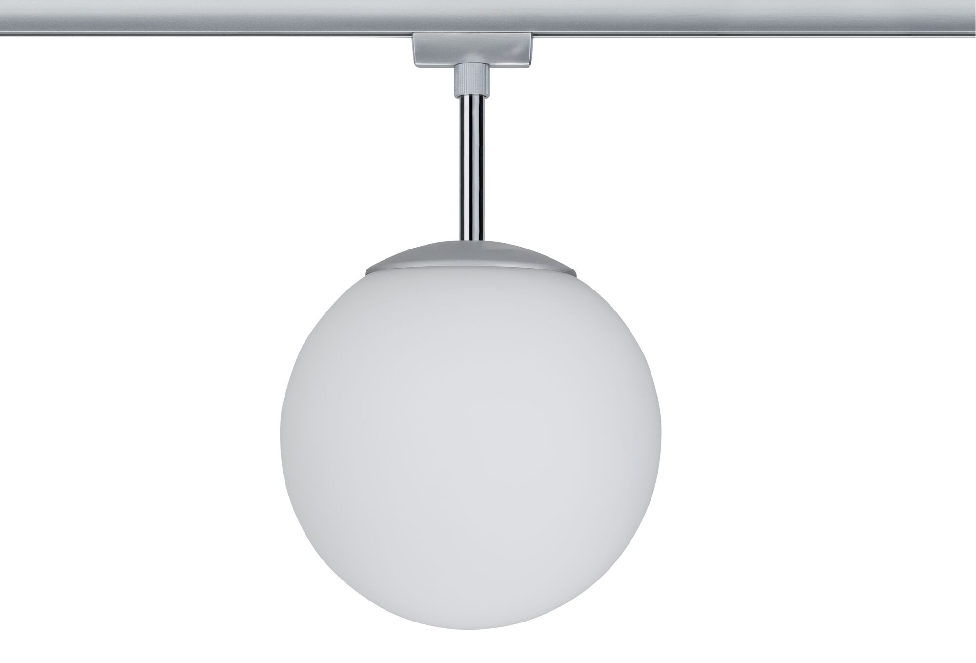 Ronde plafondlamp met wit glas en zilveren metalen houder voor moderne verlichting