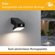 Solar LED Wandfluter Lesly Dämmerungsgesteuerter Bewegungsmelder (IR) IP65 eckig 113x138mm 3000K 5,5W 400lm 3,7V Anthrazit Kunststoff