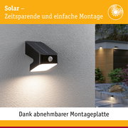 Solar LED Wandfluter Lesly Dämmerungsgesteuerter Bewegungsmelder (IR) IP65 eckig 113x138mm 3000K 5,5W 400lm 3,7V Anthrazit Kunststoff
