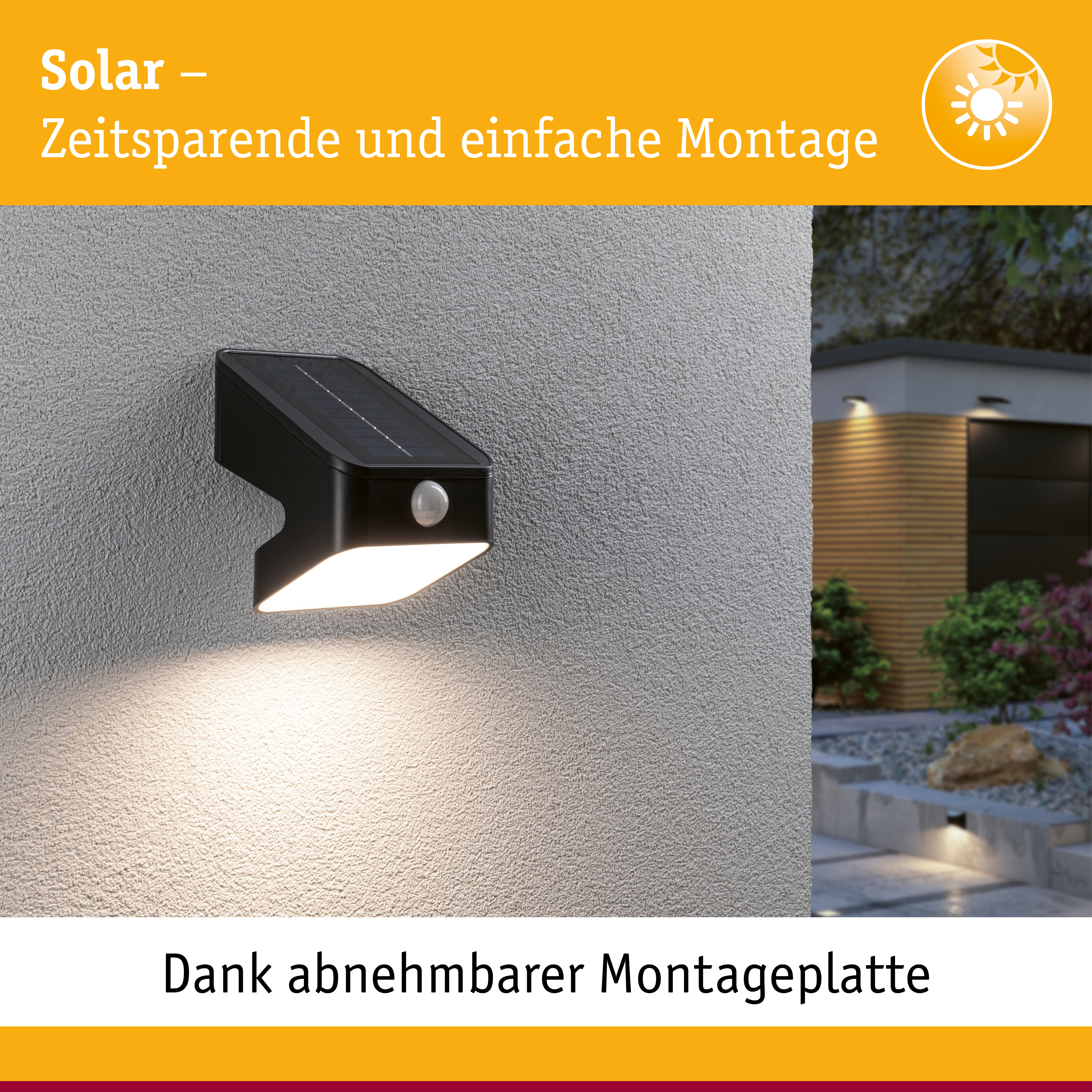 Solar LED Wandfluter Lesly Dämmerungsgesteuerter Bewegungsmelder (IR) IP65 eckig 113x138mm 3000K 5,5W 400lm 3,7V Anthrazit Kunststoff