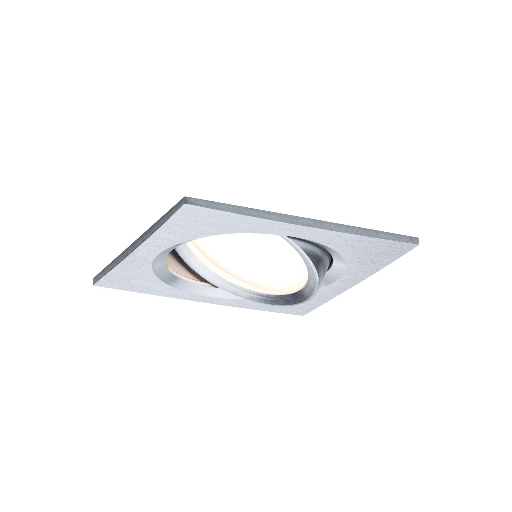 Square recessed spotlight in brushed silver aluminium with integrated LED light source