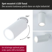 Spot encastré LED Tunal blanc en métal avec tête orientable à 350° pour un éclairage précis industriel