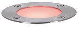 Round LED recessed light in brushed stainless steel with warm white light for outdoor use
