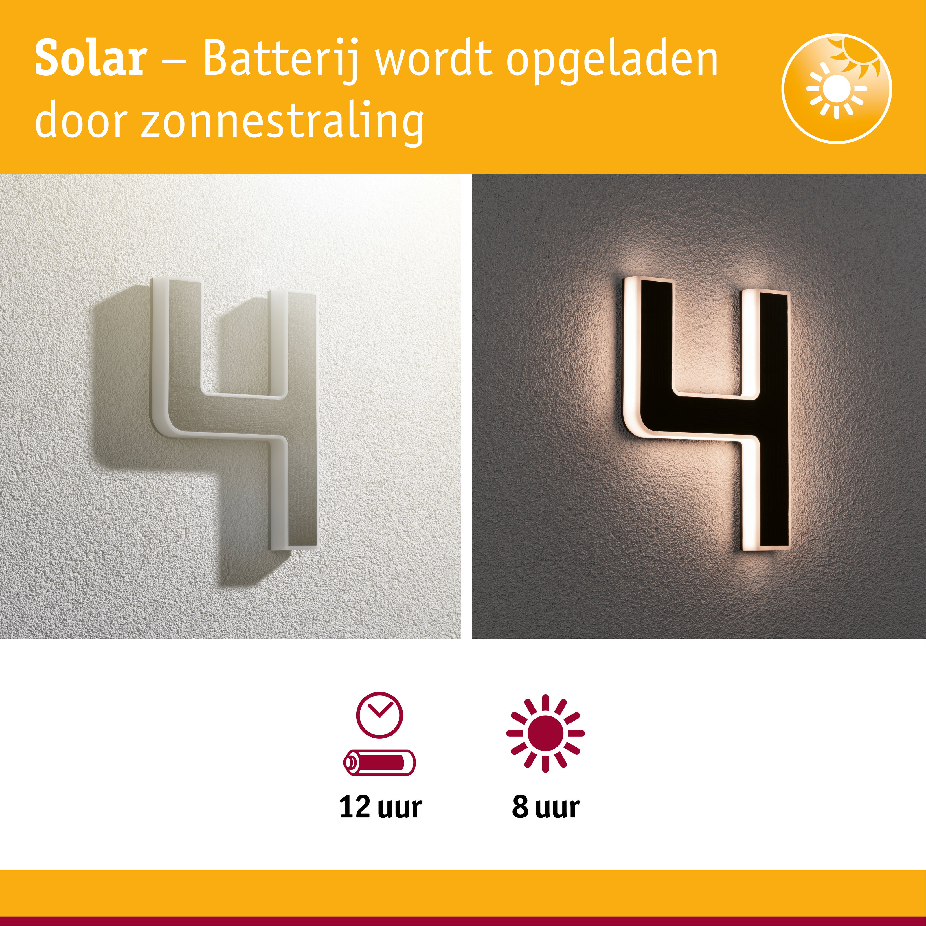 Witte zonne-energie wandlamp met LED-verlichting, energiezuinige buitenlamp met lange batterijduur
