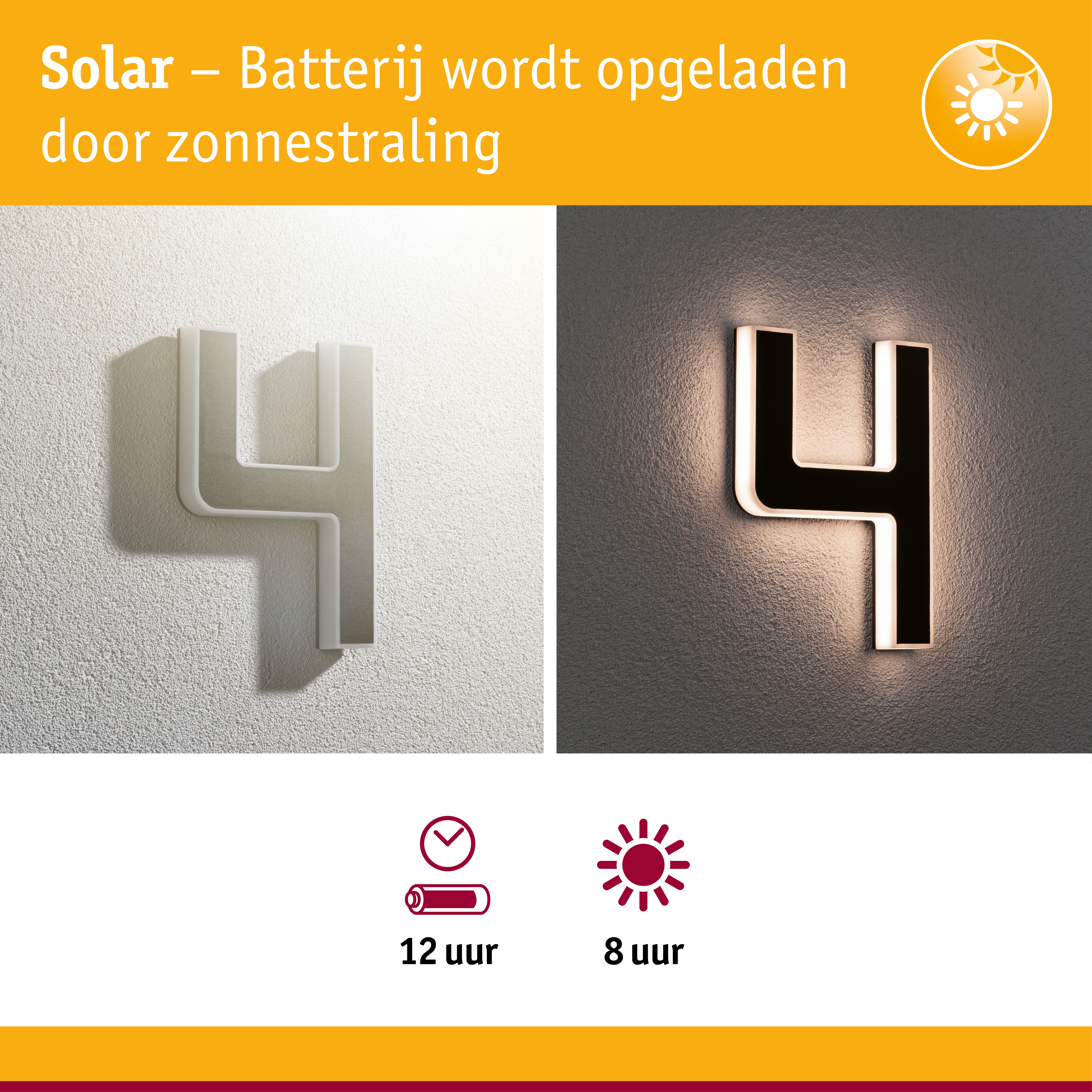Witte zonne-energie wandlamp met LED-verlichting, energiezuinige buitenlamp met lange batterijduur