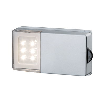 Rechteckige LED-Leuchte aus silbernem Metall mit transparentem Leuchtfeld und sechs LEDs für Innenbeleuchtung