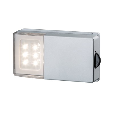 Lampe LED rectangulaire en métal argenté avec panneau transparent et six LED pour éclairage intérieur