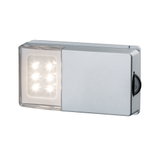 Rectangular silver metal LED light with transparent panel and six LEDs for indoor lighting solutions