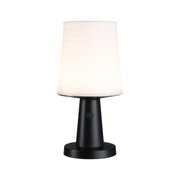 Modern table lamp with black metal base and white plastic lampshade for home lighting