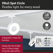 White URail Spot Circle LED spotlight with integrated 3-step dim function for adjustable lighting