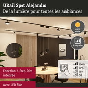 Système de rails LED URail Spot Alejandro noir avec lumière blanc chaud et fonction 3 étapes dimmable dans salle à manger moderne