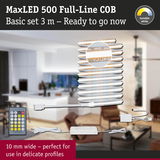 MaxLED 500 Full-Line COB LED strip 3 m set with remote, white light, 10 mm wide for delicate profiles