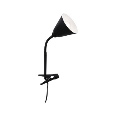 Lampe pince noire en métal avec col flexible et réflecteur blanc pour un éclairage ciblé
