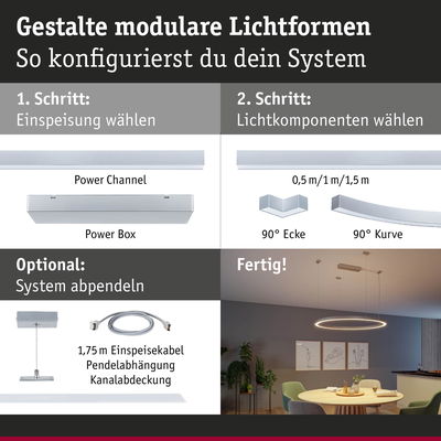 Modulares LED-Lichtsystem mit Power Channel, Power Box, 90° Ecke und Kurve für flexible Raumbeleuchtung