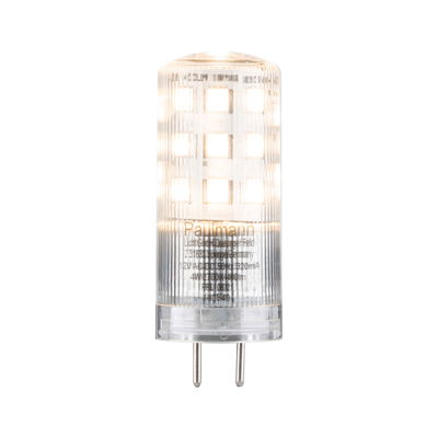 Transparent LED bulb with two metal pins, energy-saving lighting for 12V plug systems