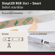 SimpLED RGB 3in1 LED-Lichtband mit rückseitigem Klebeband und weißem Anschlusskabel