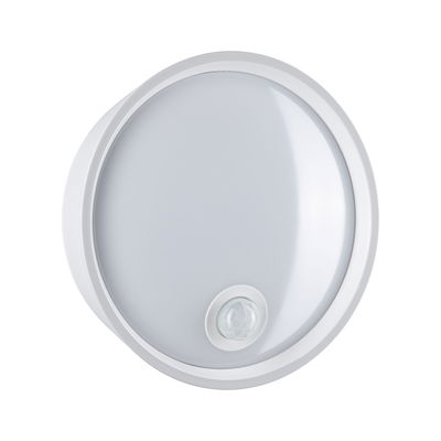 Round white LED ceiling light with motion sensor made of plastic for indoor use