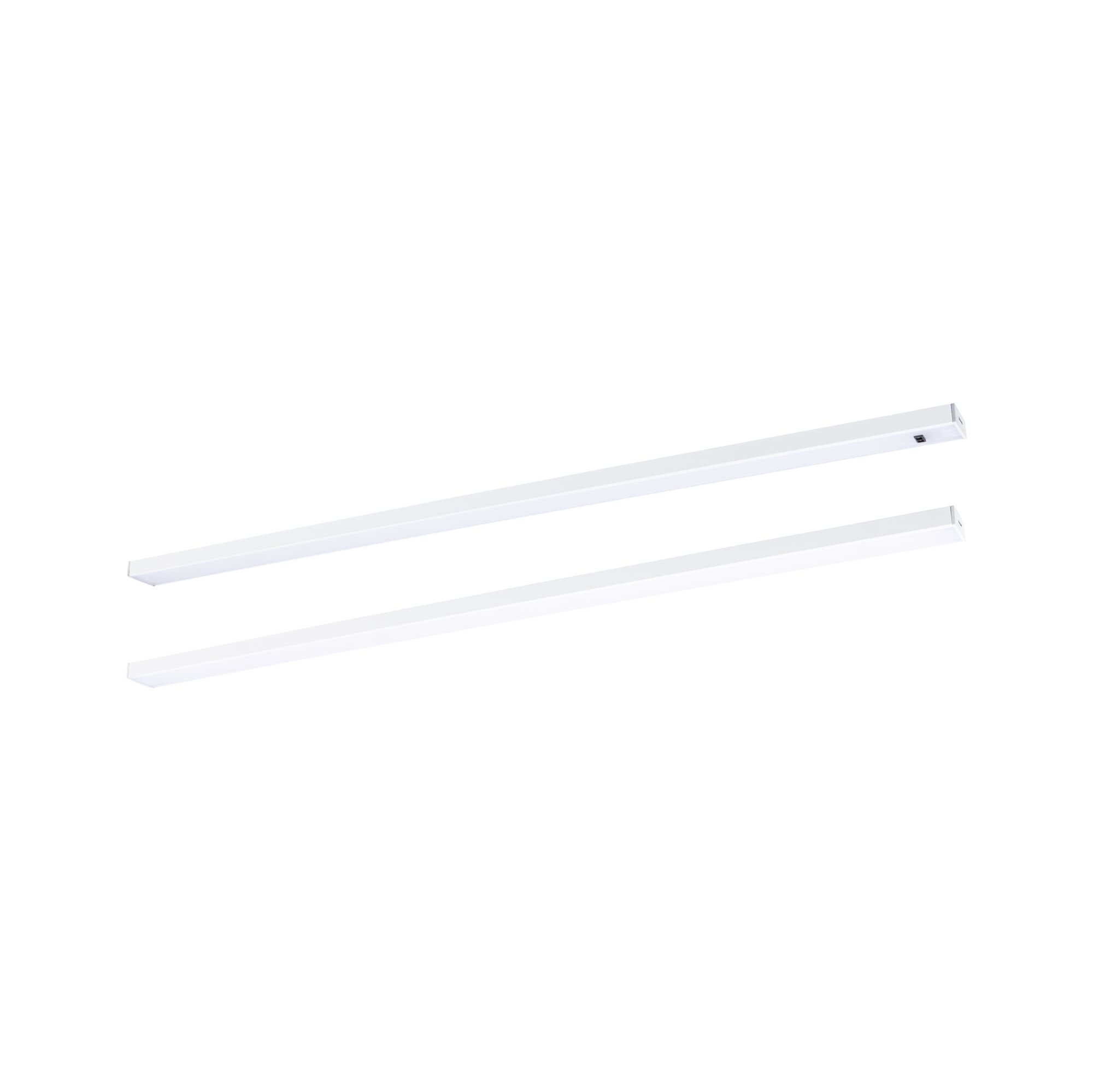 To hvide LED-lyslister i aluminium til moderne indendørsbelysning og energibesparende lys.