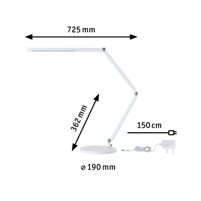 White LED desk lamp with adjustable arm and 150 cm cable for office lighting