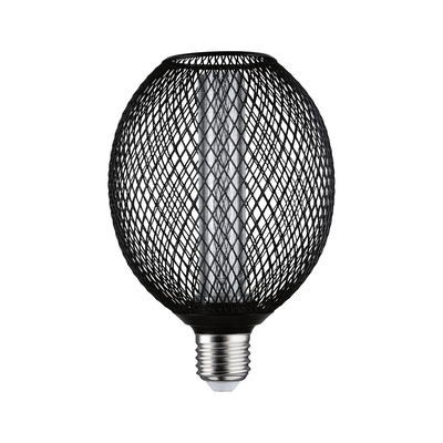 LED bulb with black metal mesh and E27 base, decorative lighting for modern interiors