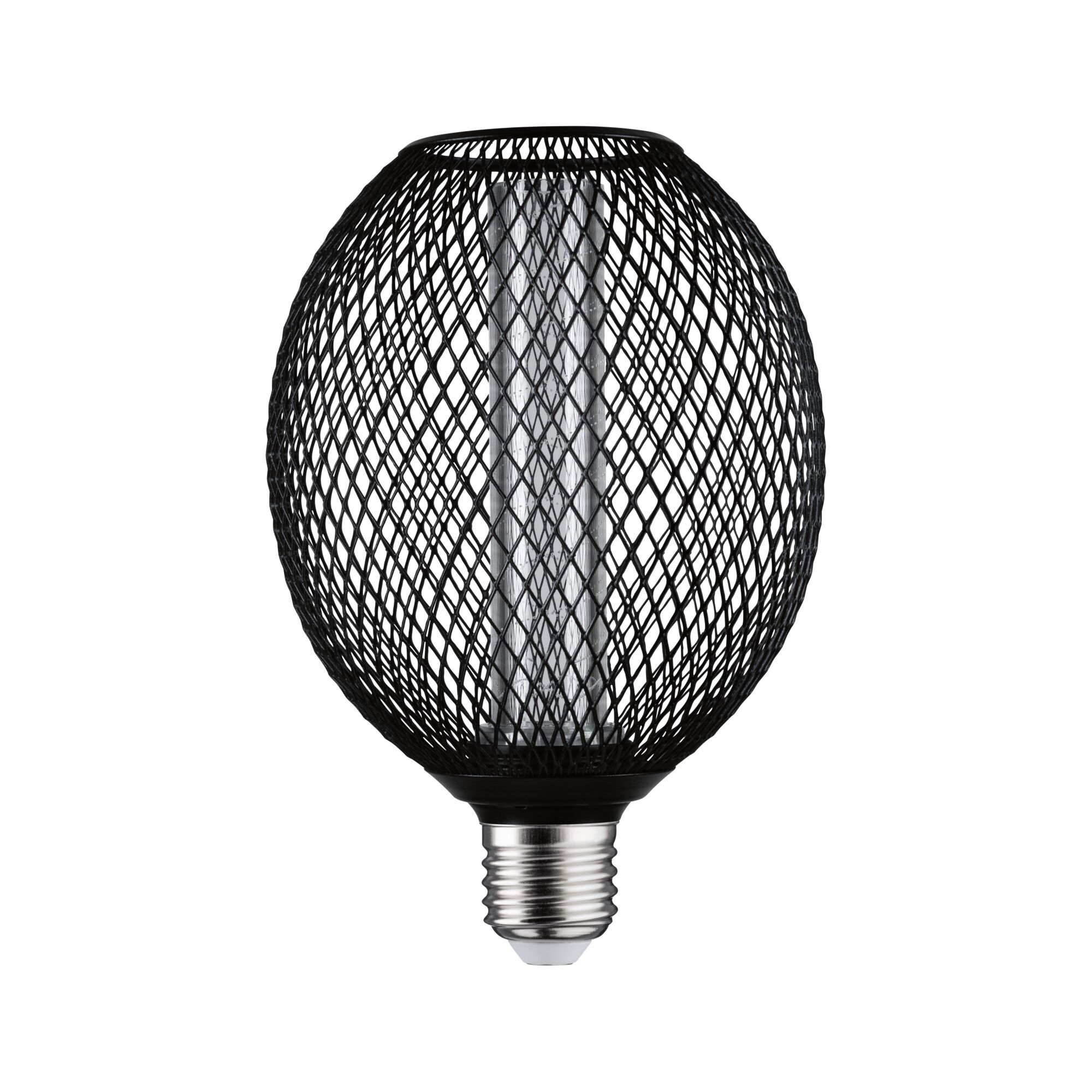 LED-Lampe mit schwarzem Metallgitter und E27-Fassung, dekorative Leuchte für modernes Wohnen