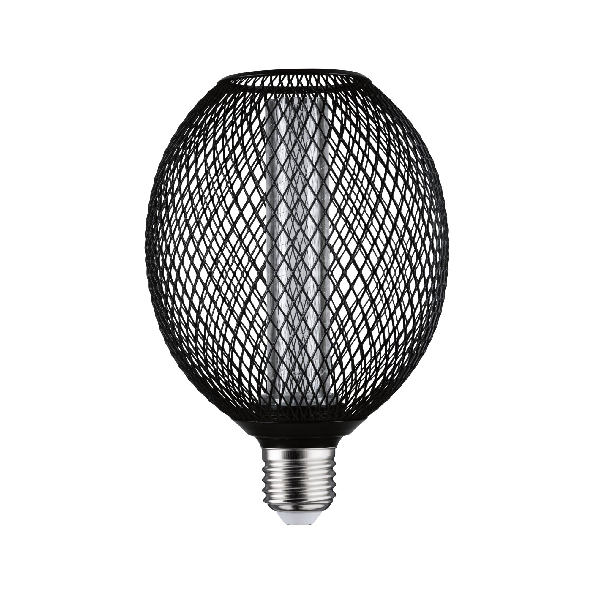 LED bulb with black metal mesh and E27 base, decorative lighting for modern interiors